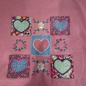 Grandmacore Sweatshirt 90s Heart Flower Sz L VTG CottageCore Granny Embroidered